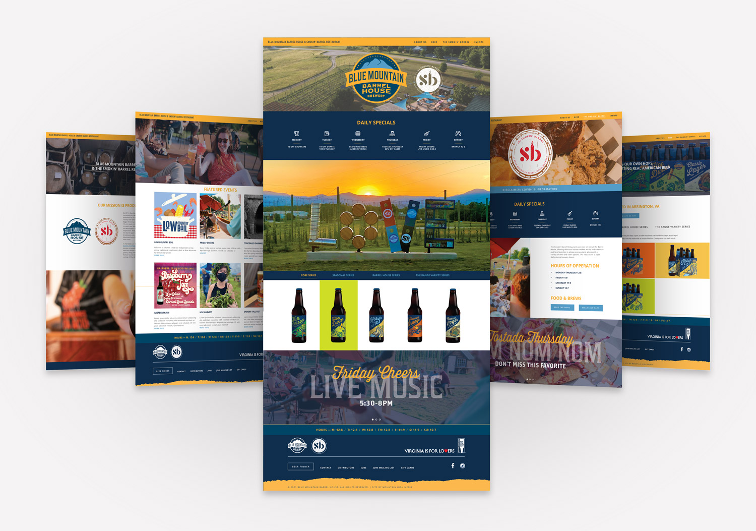 Blue Mountain Barrel House Website Mockups